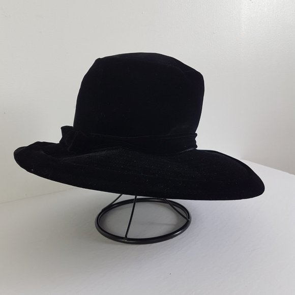 1950s Vintage Elizabeth Ford Hat Black Wide Brim Hat Made in New York USA 60s - Picture 5 of 10